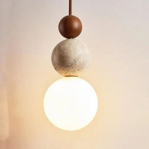 BowLift | Modern Travertine and Mahogany Pendant Light - NaturaLuxe
