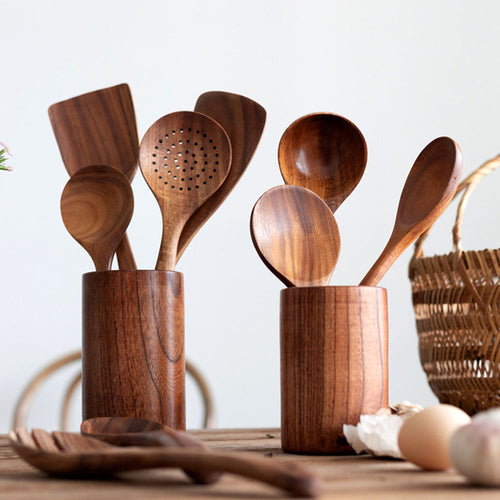 Natural Wood Tableware and Kitchen Tool Set - Non-Scratch & Easy to Clean Bowlift