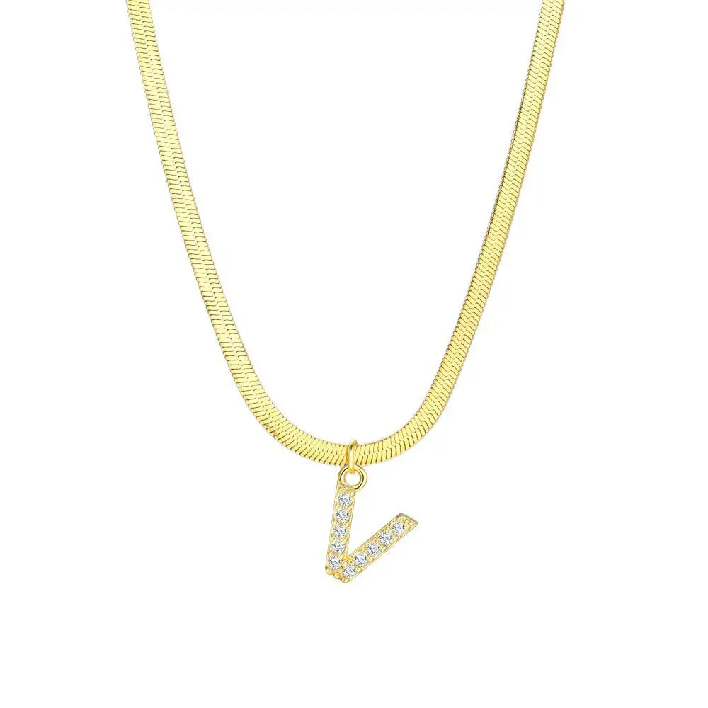BowLift | Dainty Diamond Letter Initial Herringbone Necklace