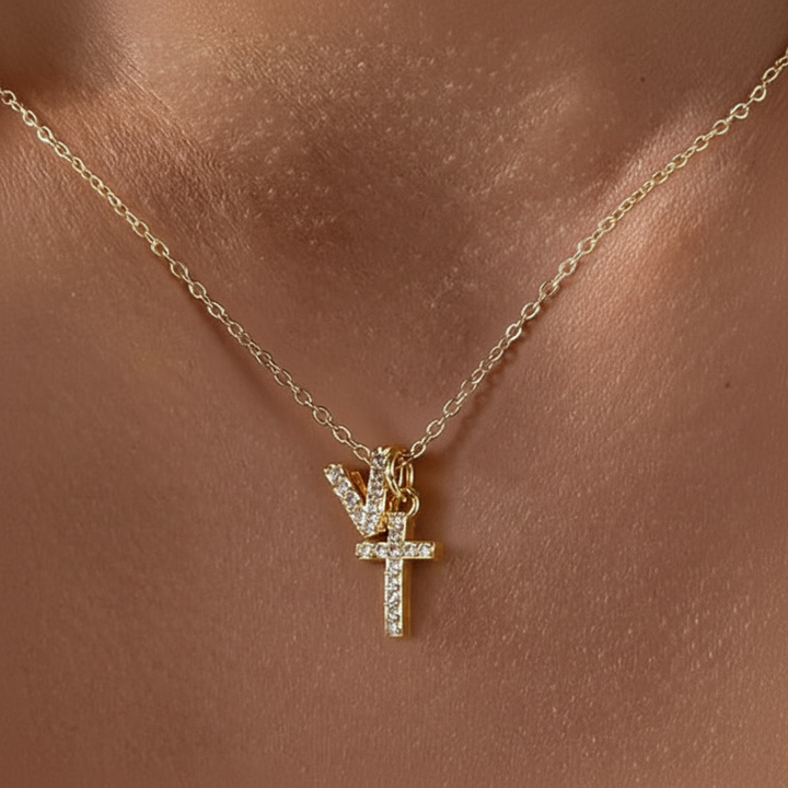 BowLift | Dainty Diamond Initial & Cross Necklace