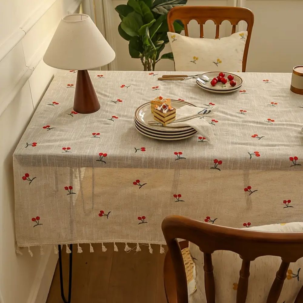 BowLift | Vintage Red Cherry Tassel Tablecloth