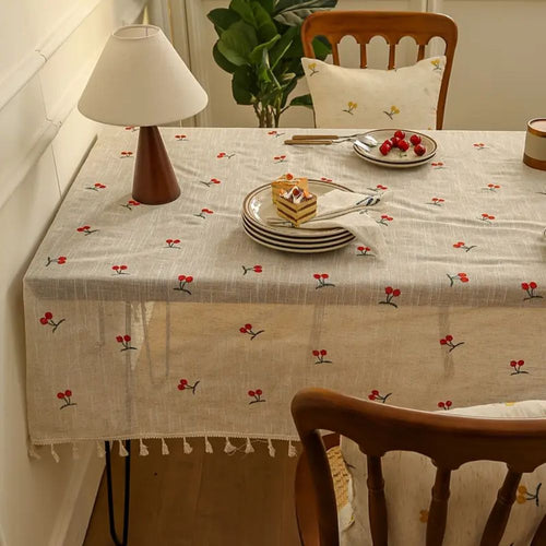 BowLift | Vintage Red Cherry Tassel Tablecloth