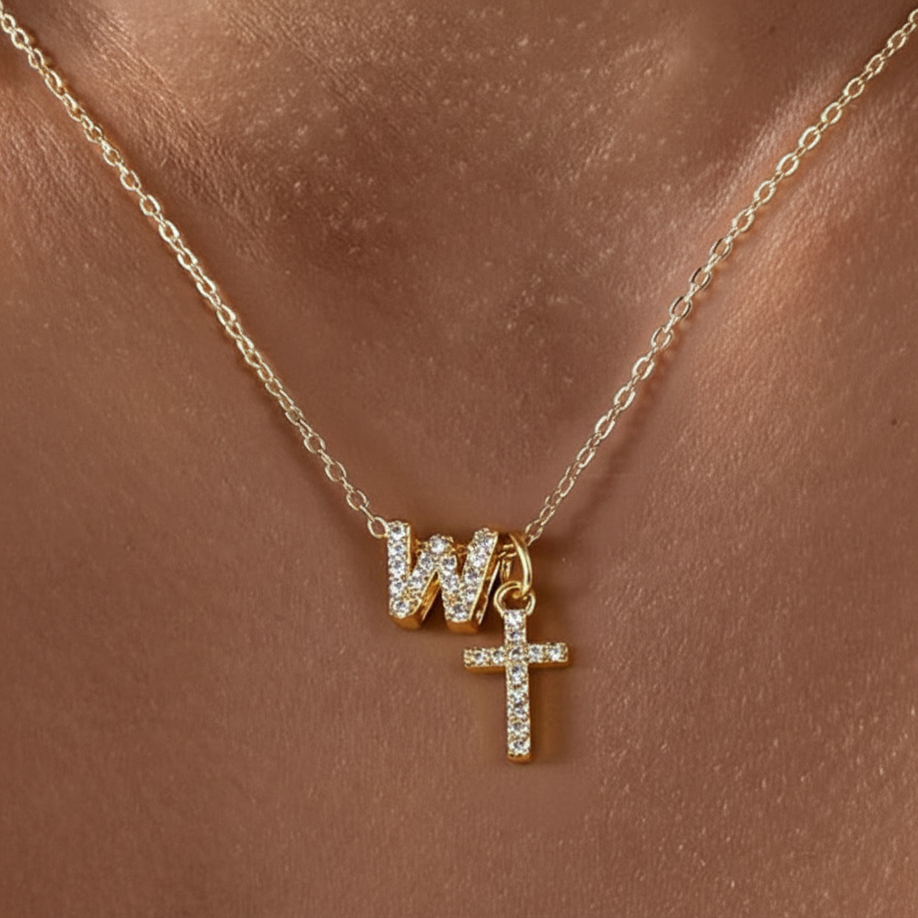 BowLift | Dainty Diamond Initial & Cross Necklace