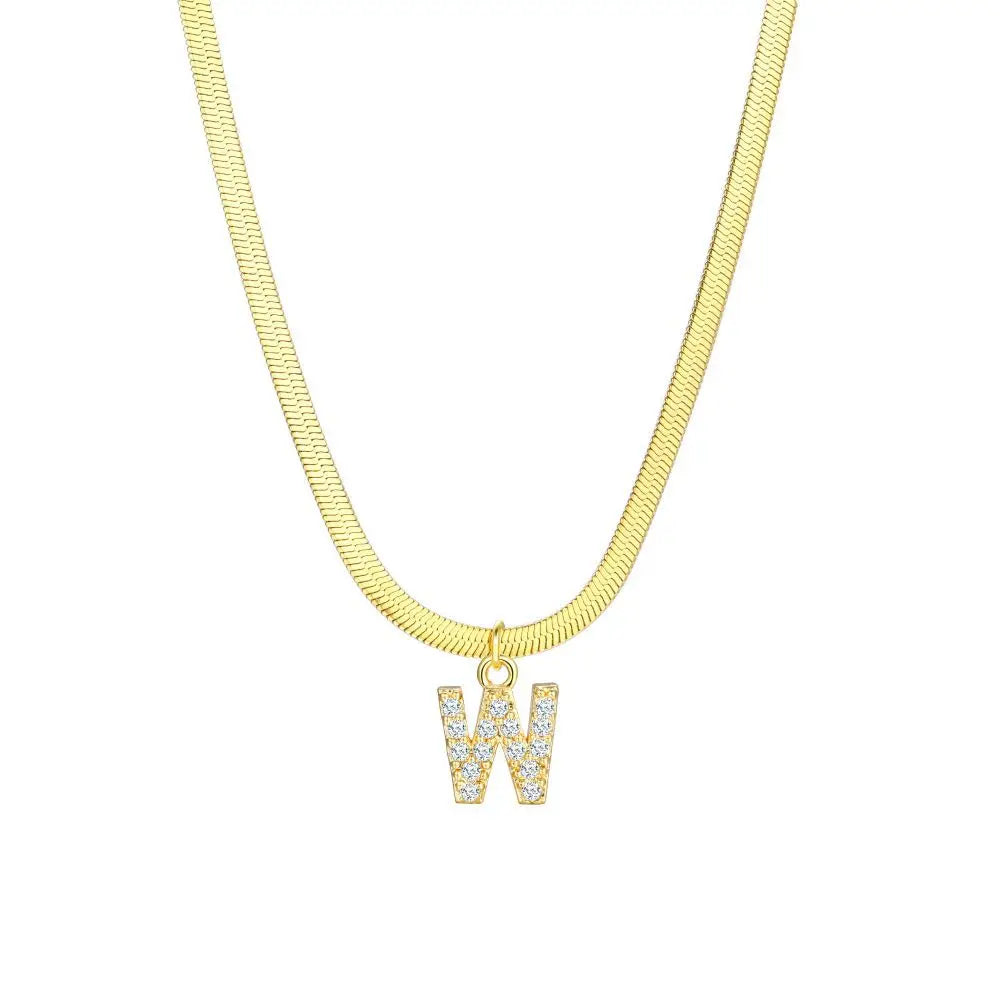 BowLift | Dainty Diamond Letter Initial Herringbone Necklace