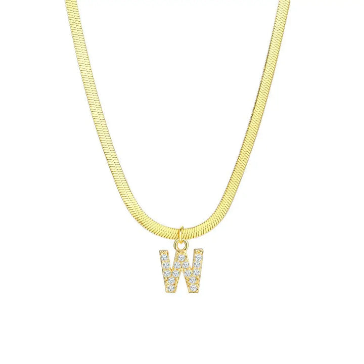 BowLift | Dainty Diamond Letter Initial Herringbone Necklace