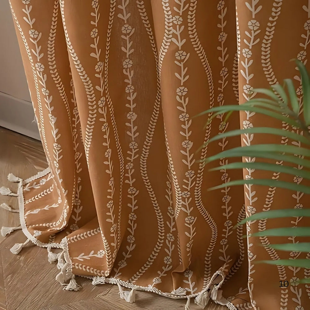 BowLift | Wheat Pattern Beige Tassel Curtain