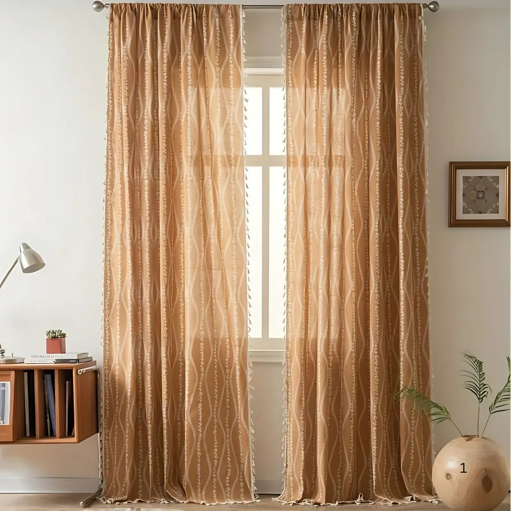 BowLift | Wheat Pattern Beige Tassel Curtain
