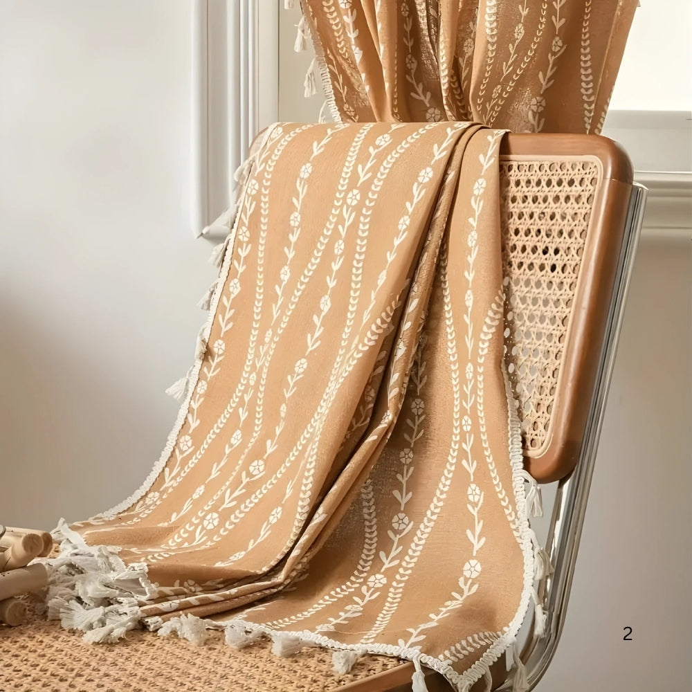 BowLift | Wheat Pattern Beige Tassel Curtain