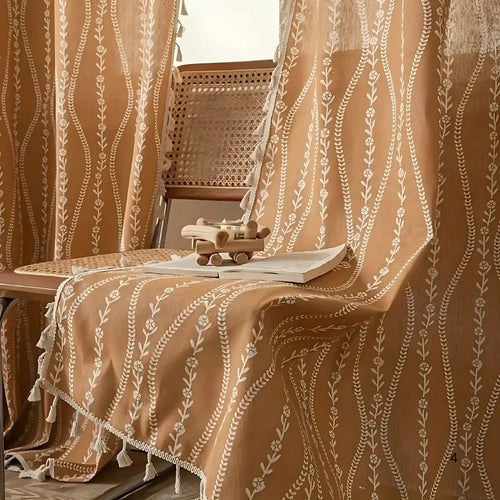 BowLift | Wheat Pattern Beige Tassel Curtain