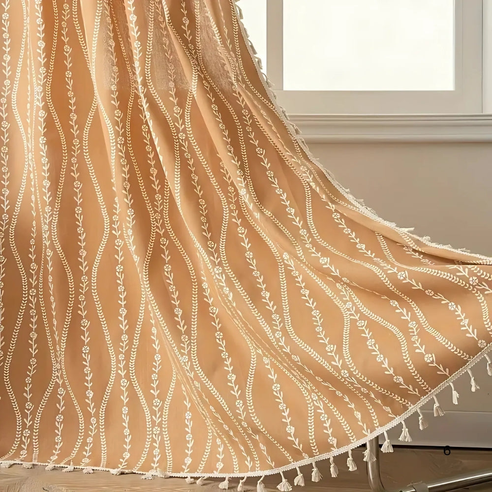 BowLift | Wheat Pattern Beige Tassel Curtain