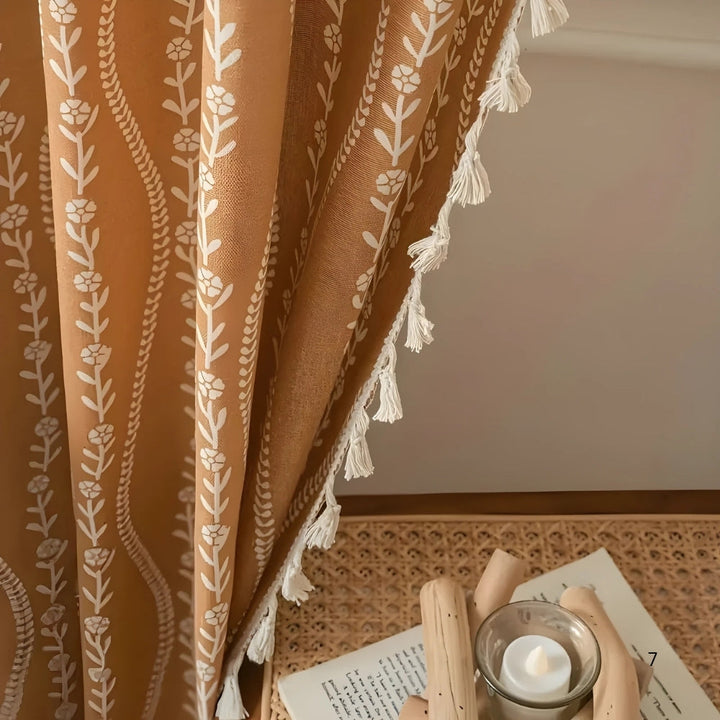 BowLift | Wheat Pattern Beige Tassel Curtain
