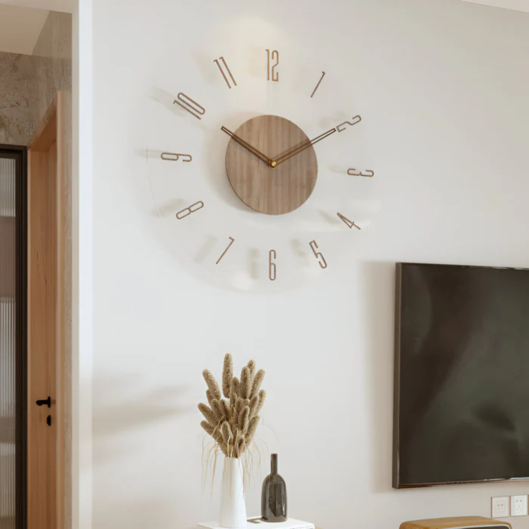 Silent Wooden and Acrylic Wall Clock with Quartz Movement