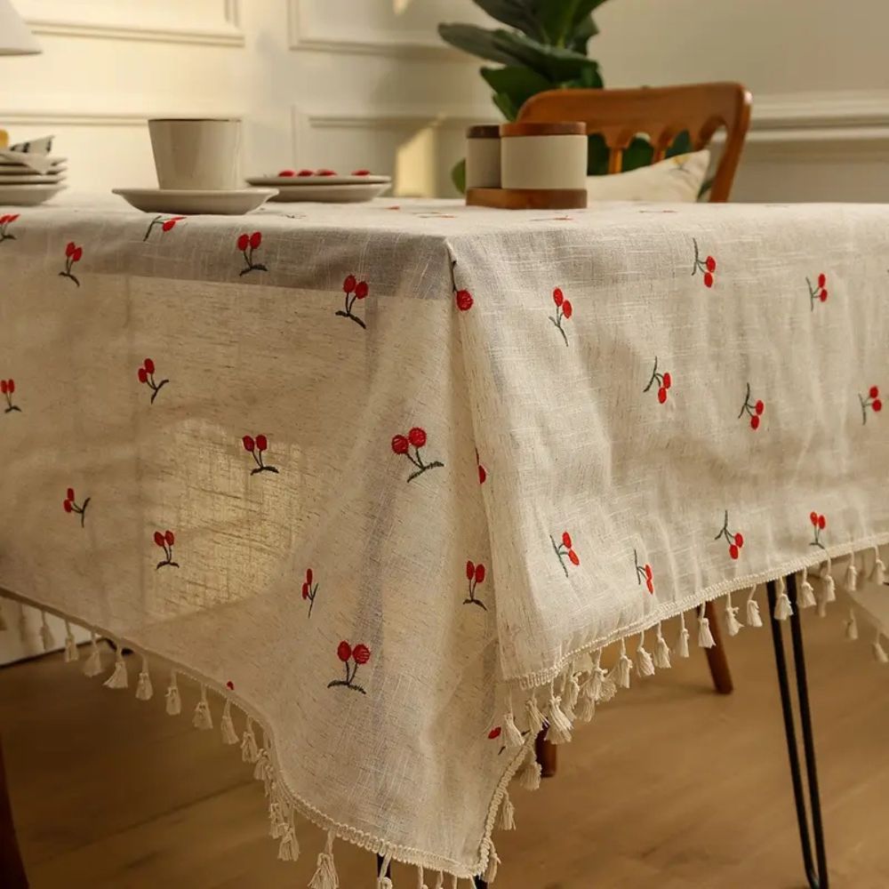 BowLift | Vintage Red Cherry Tassel Tablecloth