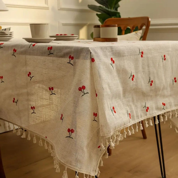 BowLift | Vintage Red Cherry Tassel Tablecloth