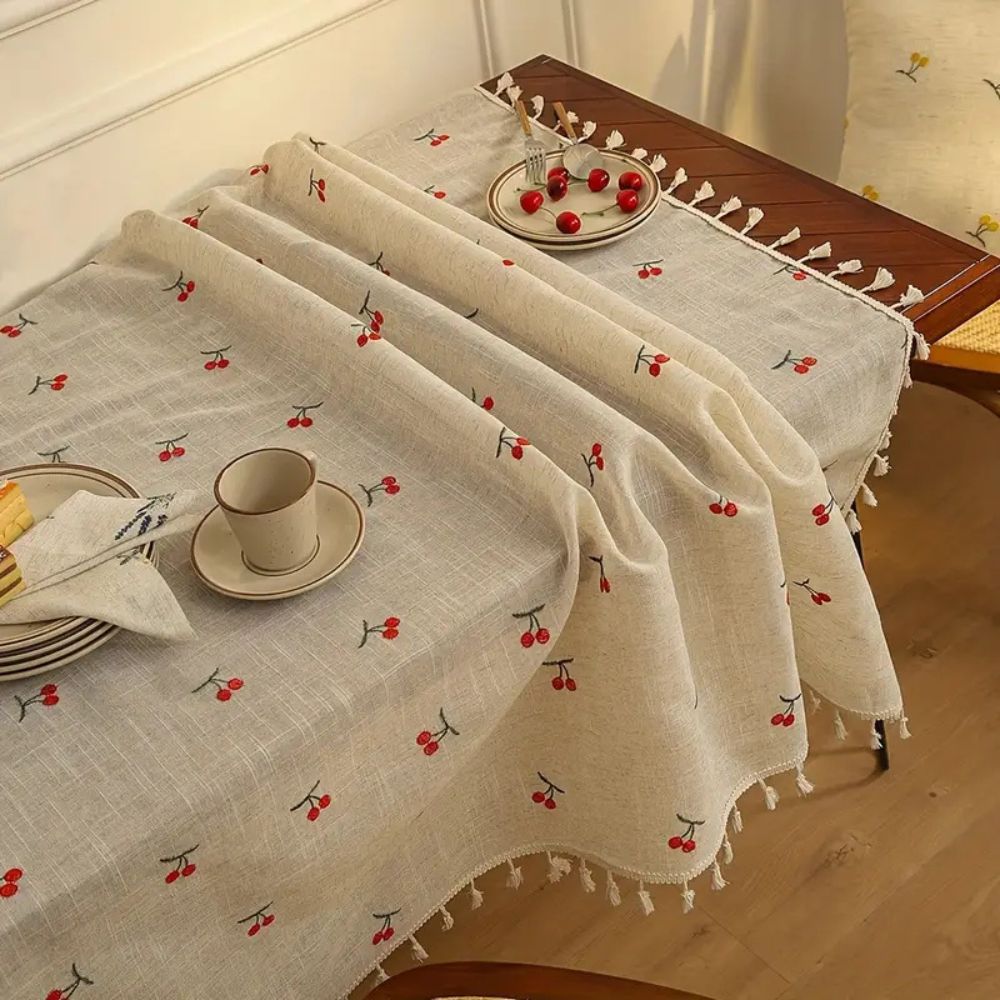BowLift | Vintage Red Cherry Tassel Tablecloth