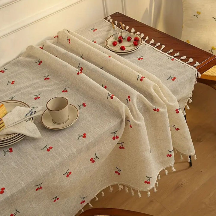 BowLift | Vintage Red Cherry Tassel Tablecloth