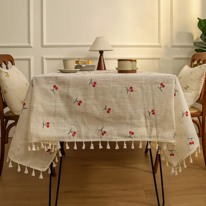 BowLift | Vintage Red Cherry Tassel Tablecloth