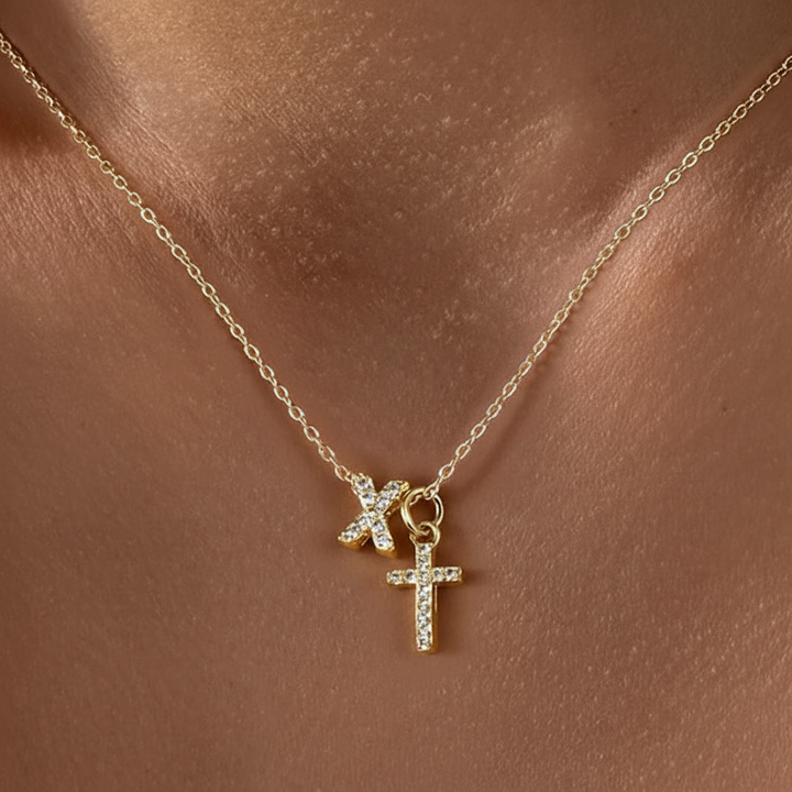 BowLift | Dainty Diamond Initial & Cross Necklace