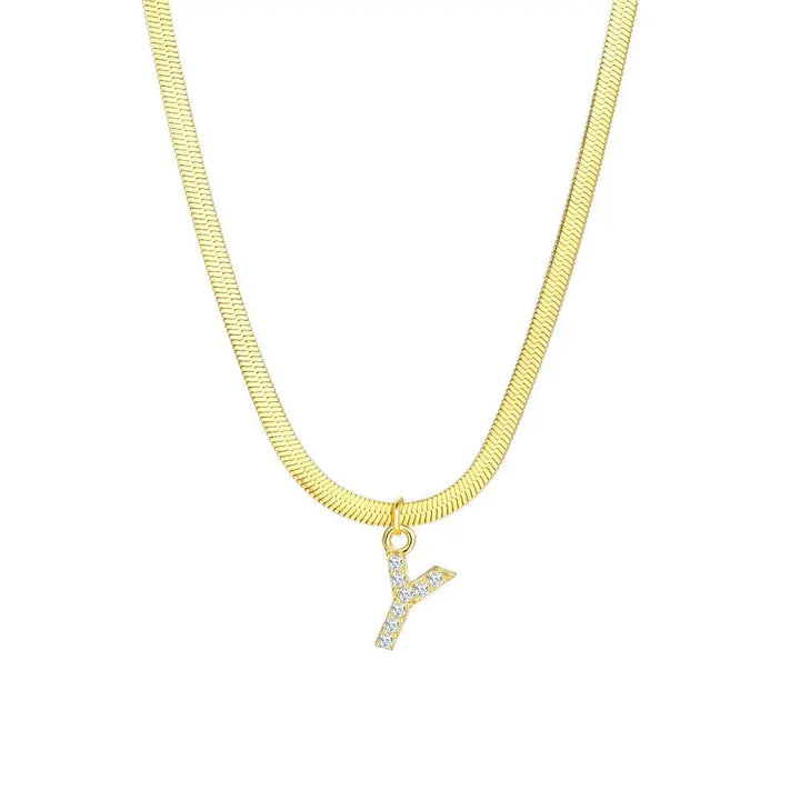 BowLift | Dainty Diamond Letter Initial Herringbone Necklace