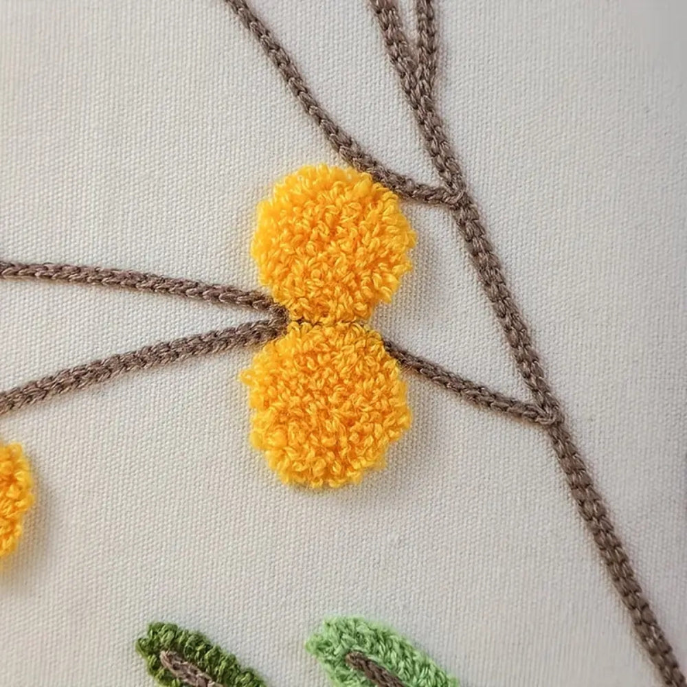 BowLift | Yellow Bloom & Leaf Embroidery Cushion Cover