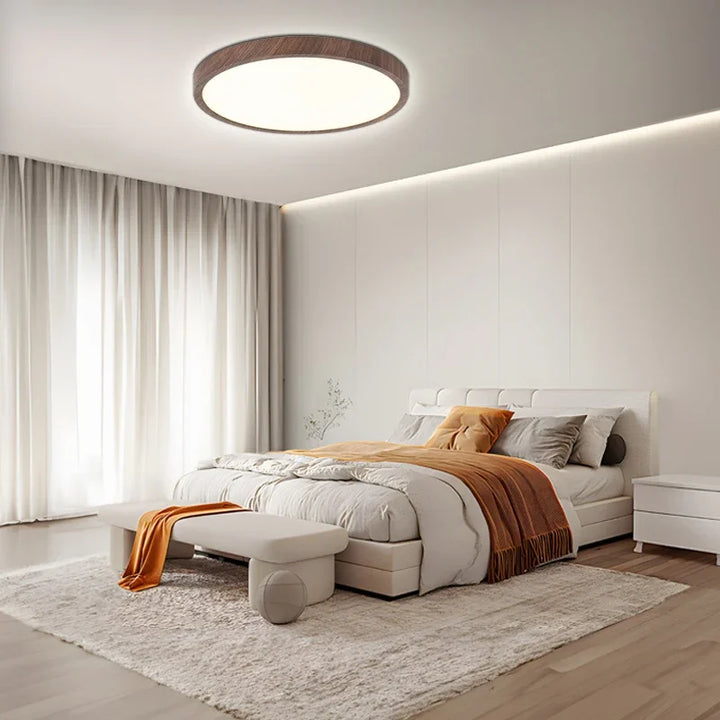 BowLift | Modern Circular Ceiling Lamp with Adjustable LED Lighting in Warm Walnut Color for Living Room and Bedroom
