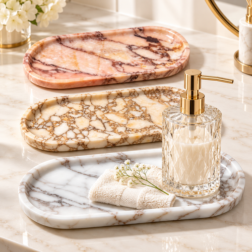 Decorative Marble-Effect Oval Vanity Tray Bowlift