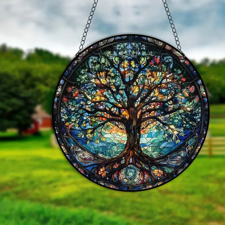 BowLift | Stained Glass Tree Wall Art Hanging Panel