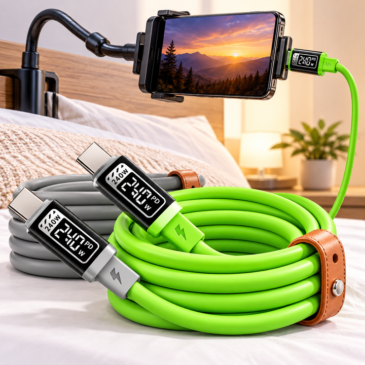 High-Power PD Braided USB-C to USB-C Fast Charging Cable with LED Power Display Bowlift