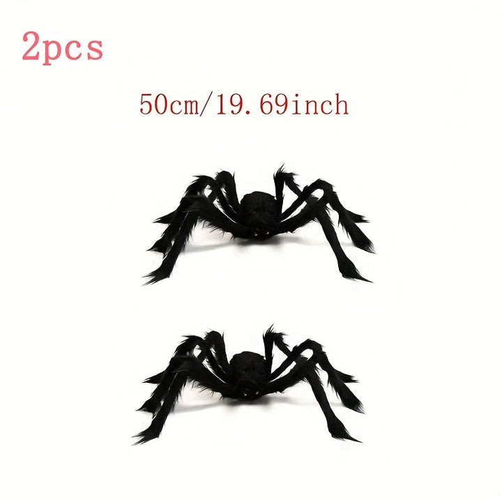 BowLift | WebCreeper Halloween Decoration Set – 2 Giant Spiders 50cm with Stretchy Spider Web