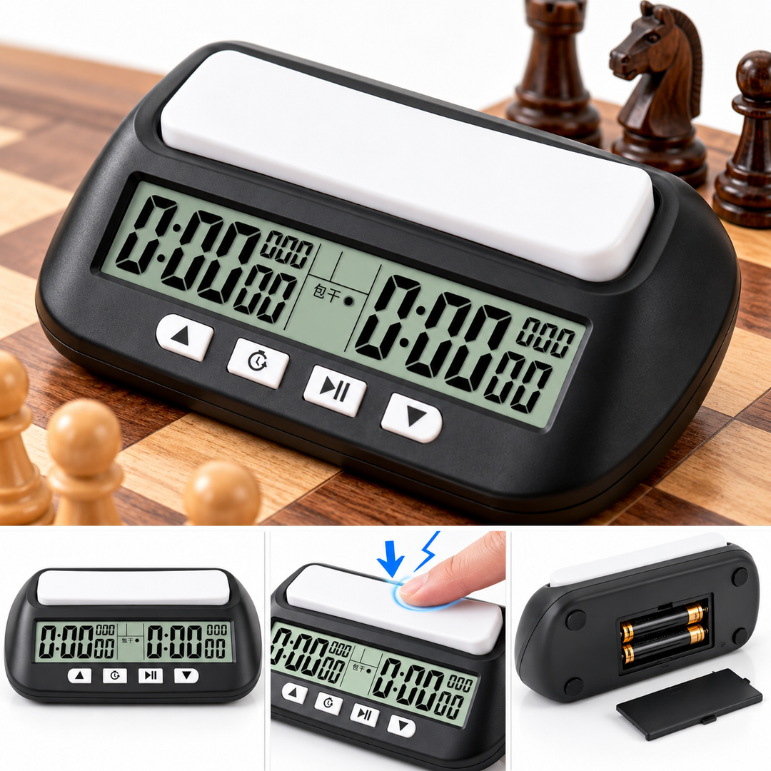 Dual-Display Digital Chess Clock with Large LCD Dual Timer and Pause Increment Buttons Bowlift