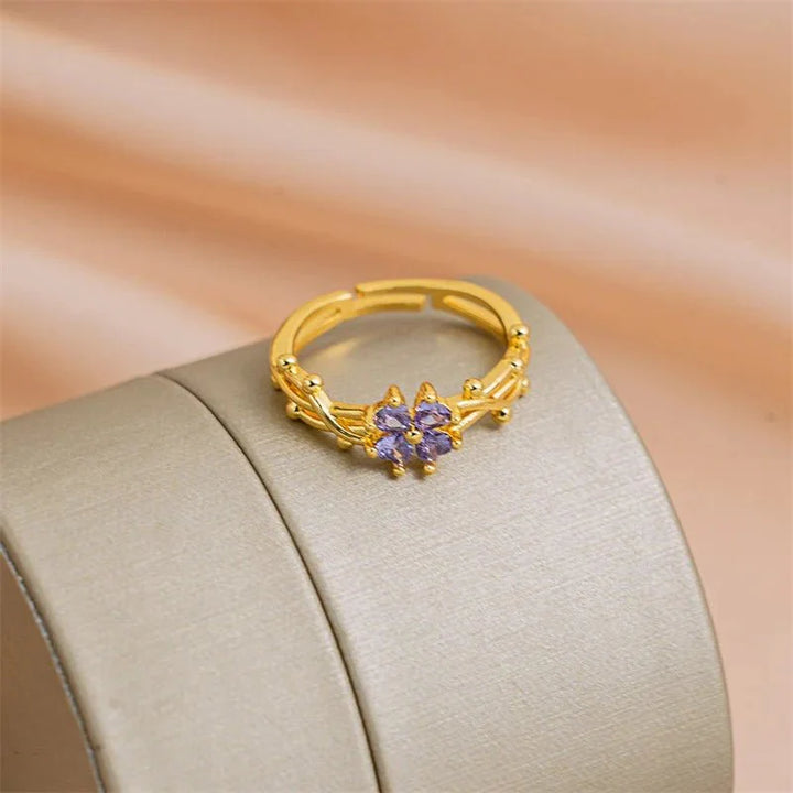 BowLift | Adjustable Amethyst Violet Floral Ring