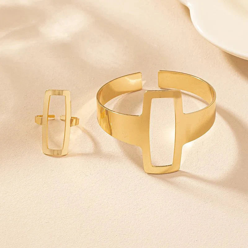 BowLift | Adjustable Geometric Rectangle Bracelet and Ring Set