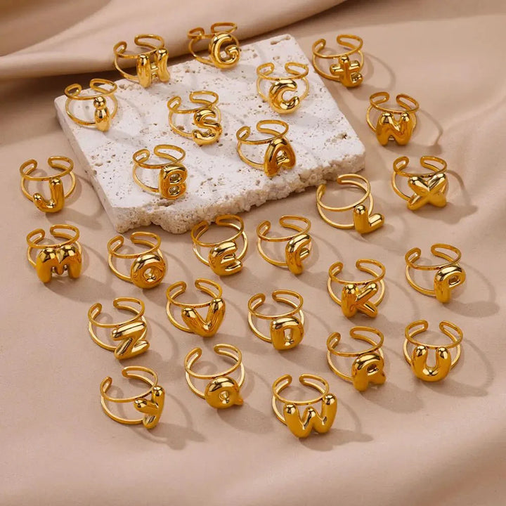 BowLift | Adjustable Open Band Bubble Letter Initial Ring