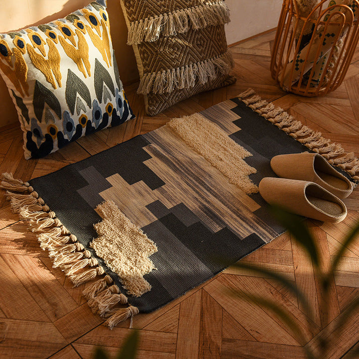 BowLift | Minimalist Cotton and Linen Tassel Woven Floor Mat