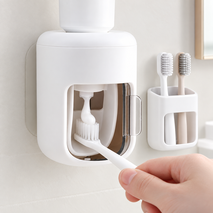 Automatic Wall-Mounted Toothpaste Dispenser and Hygienic Toothbrush Holder Bowlift