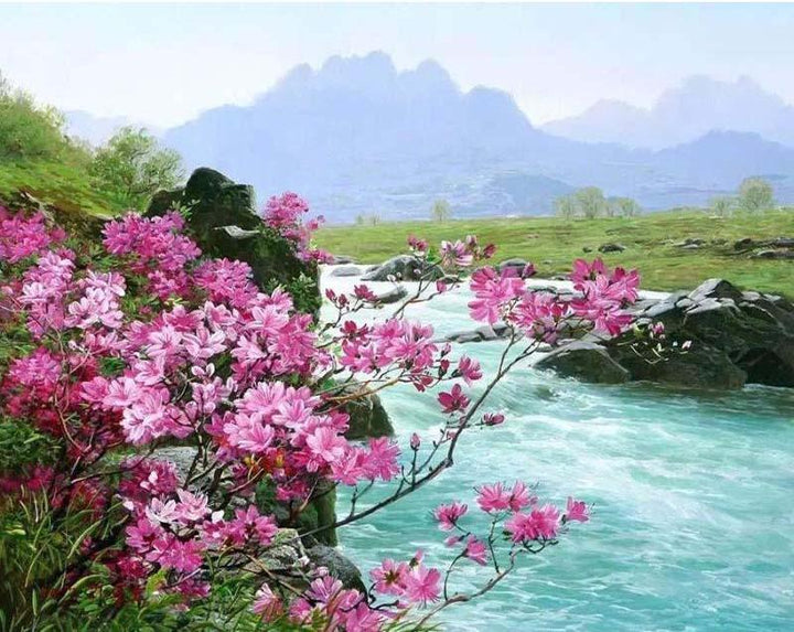 Flowers Alongside the Racing River - Van-Go Paint-By-Number Kit | Bowlift