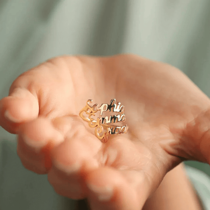 BowLift | AURELION – Custom Adjustable Gold Stainless Steel Name Ring