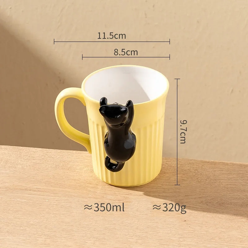Ceramic Coffee Mug with Climbing Cat Design