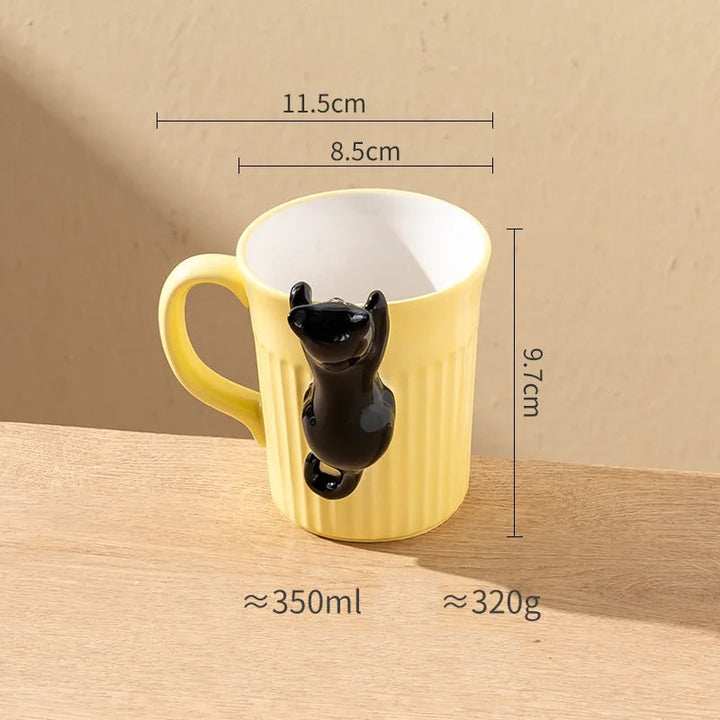 Ceramic Coffee Mug with Climbing Cat Design