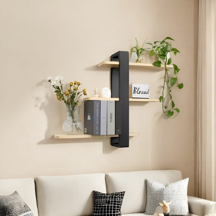 BowLift | NordWood Wall Shelf | Solid Pine | 3 Levels | Space-saving & Decorative | Natural Wood