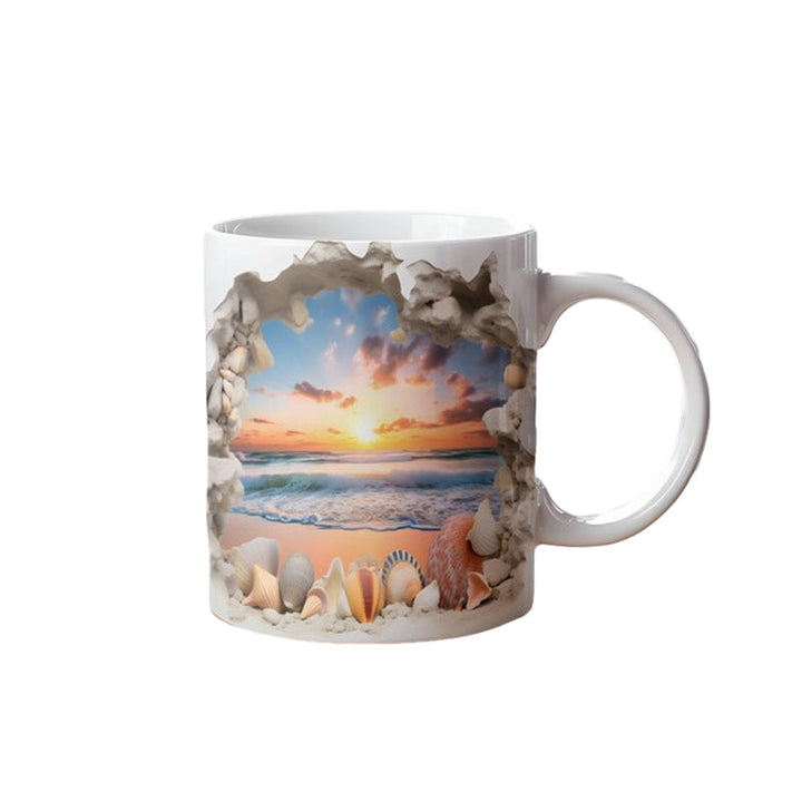 3D Ocean Beach Break Through Theme Coffee Mug | Bowlift