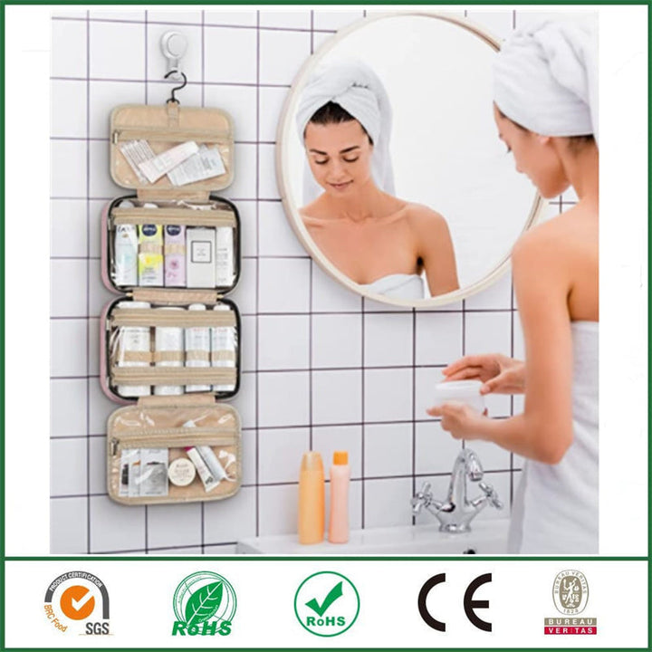 Waterproof Hanging Toiletry Bag with Four Zippered Compartments