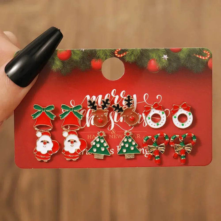 BowLift | Christmas Stud Combination Suit Snowflake Elk Earrings