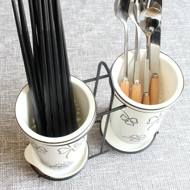 BowLift | Ceramic Chopsticks and Utensil Storage Set with Drainage Rack