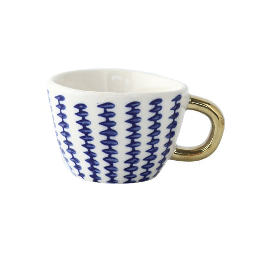 BowLift | Cup with abstract geometric pattern and gold handle