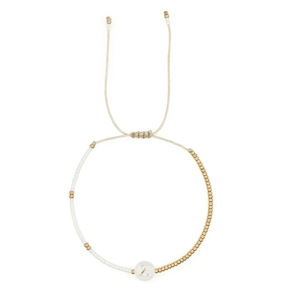 BowLift | Boho White & Gold Beaded Letter Initial Beaded Bracelets