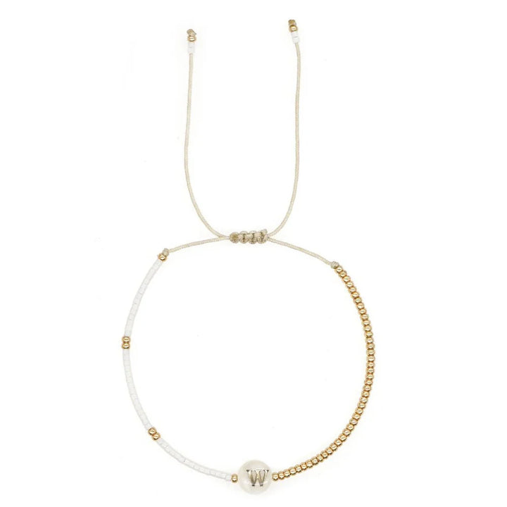 BowLift | Boho White & Gold Beaded Letter Initial Beaded Bracelets