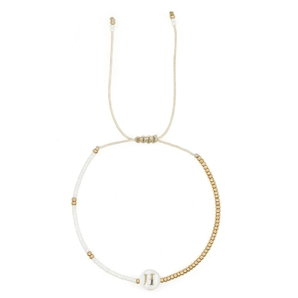 BowLift | Boho White & Gold Beaded Letter Initial Beaded Bracelets