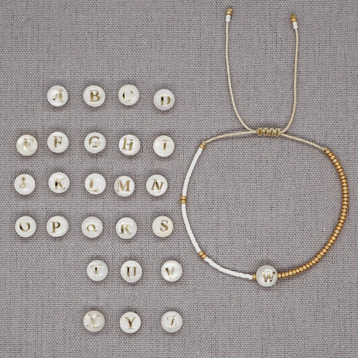 BowLift | Boho White & Gold Beaded Letter Initial Beaded Bracelets