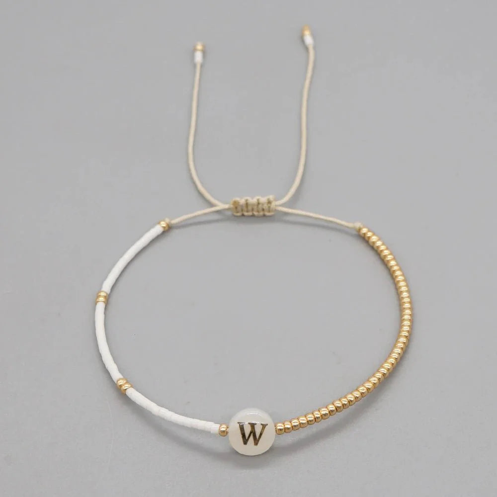 BowLift | Boho White & Gold Beaded Letter Initial Beaded Bracelets